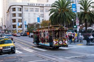 Cable Car decorated festively.